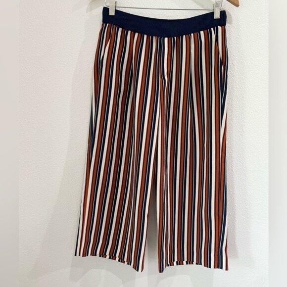 Zara High Rise Wide Leg Mod 70’s Crop Pants Striped Pockets Hippie Vintage - Picture 1 of 6